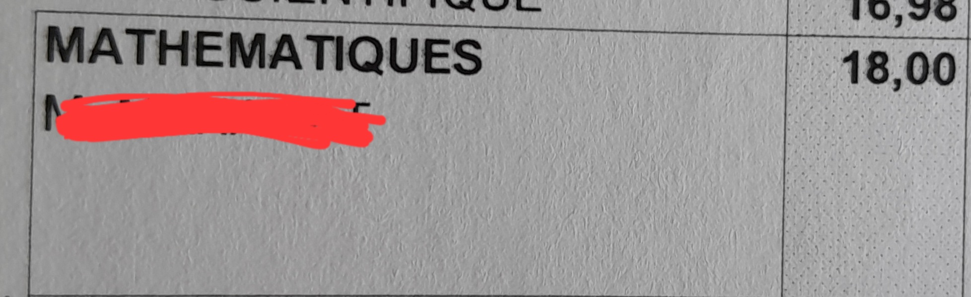Note de mathématiques d'élève 5